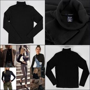 Vtg Gap Holiday‎ 00 Fitted Black Turtleneck Tee S Soft Jersey Cotton Iconic Chic